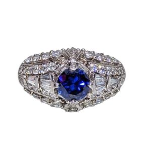 Sterling Silver Designer Ring with Blue Stone